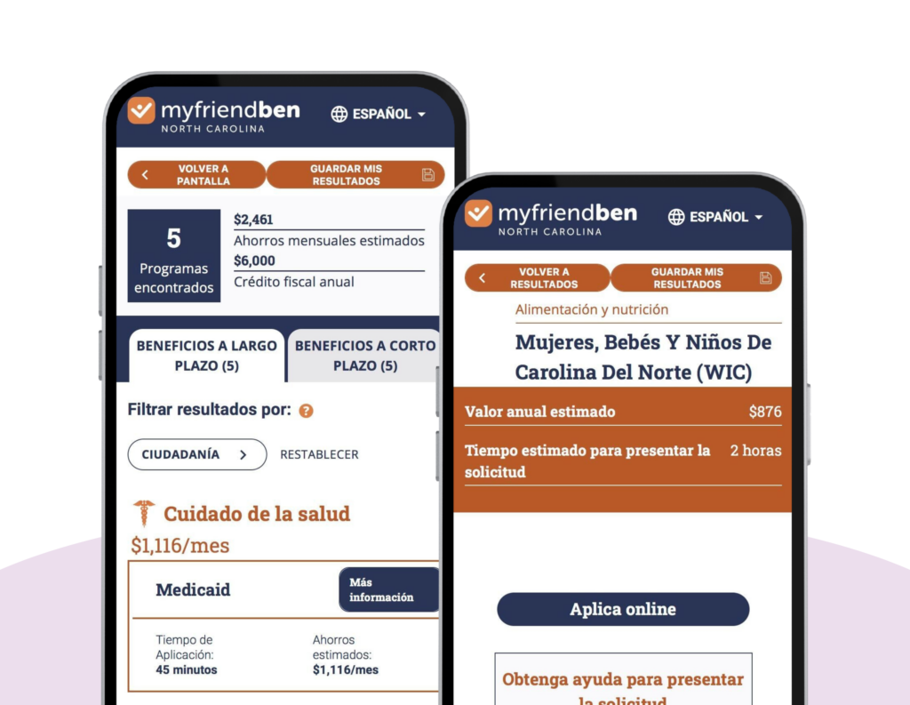 Páginas de resultados de MyFriendBen en Carolina del Norte